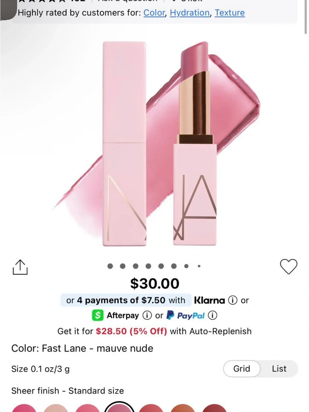NARS afterglow lip balm in shade 